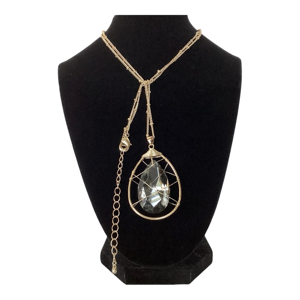 Maurices Carmella Teardrop Pendant Gold Tone Caged Faux Smokey Quartz Necklace